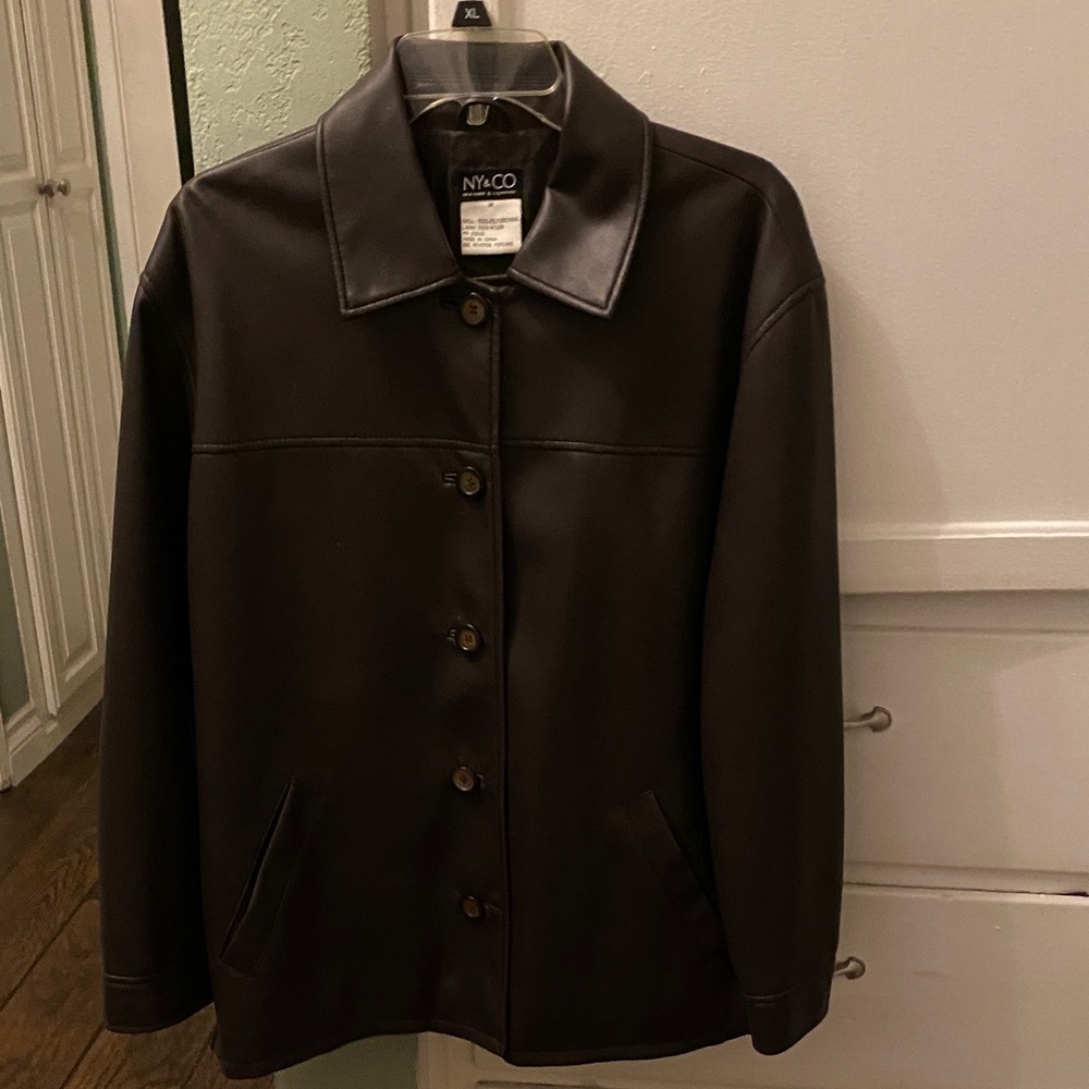 New York & Company Women's Dark Brown Pleather Jacket